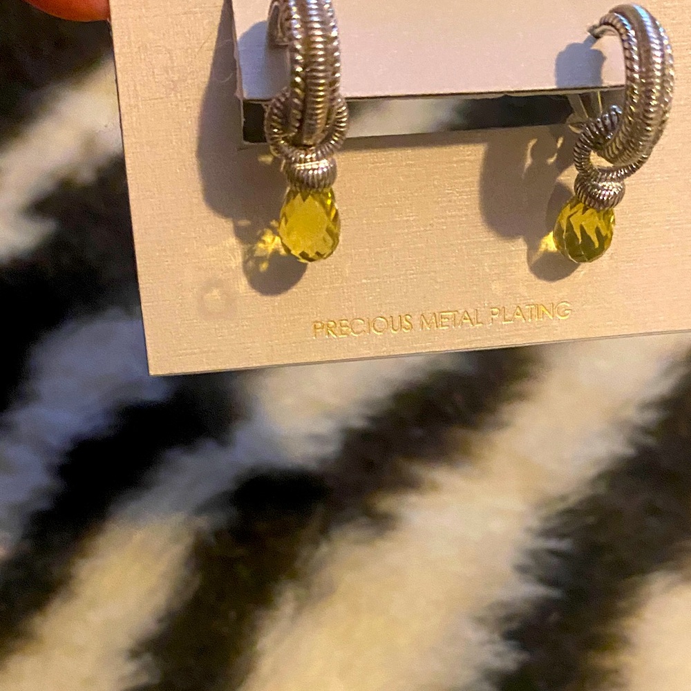 Silver Hoop Earrings with removable Yellow Gem Drop 🐣